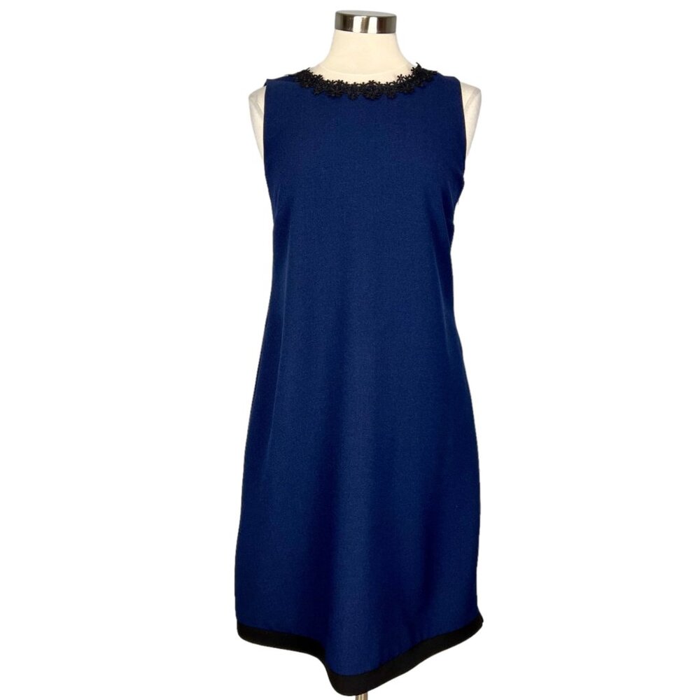 Karl Lagerfeld Womens Blue Sleeveless Swing Dress Crochet Lace Trim size 12